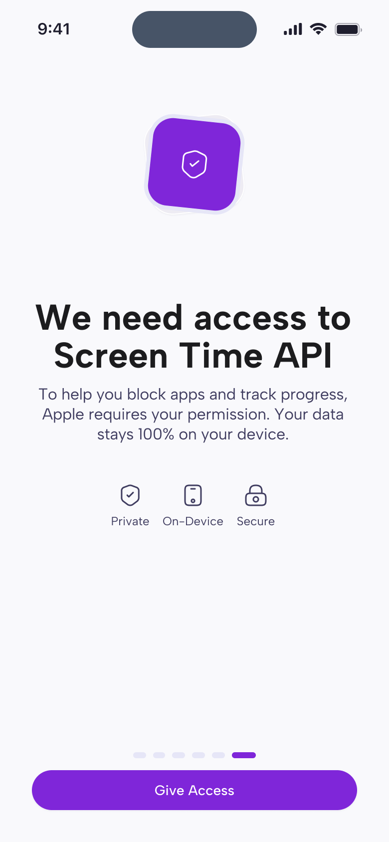 Permission screen explaining Screen Time API access